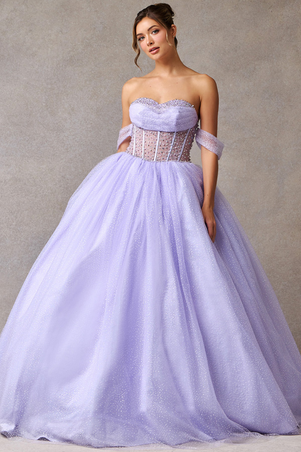 Sweetheart Off Shoulder Band Sleeve Ball Gown